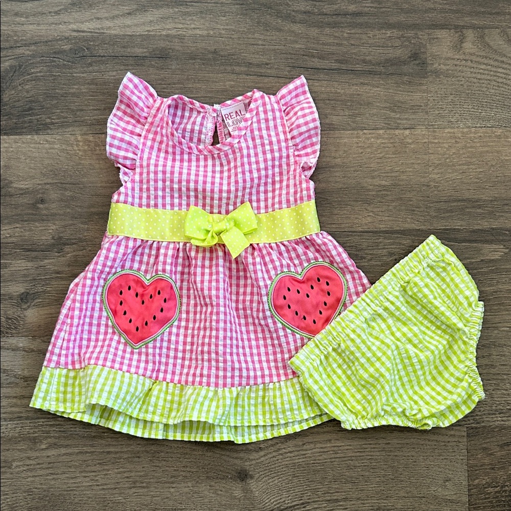 Pink and Green Kids Casual Dress with Watermelon Design